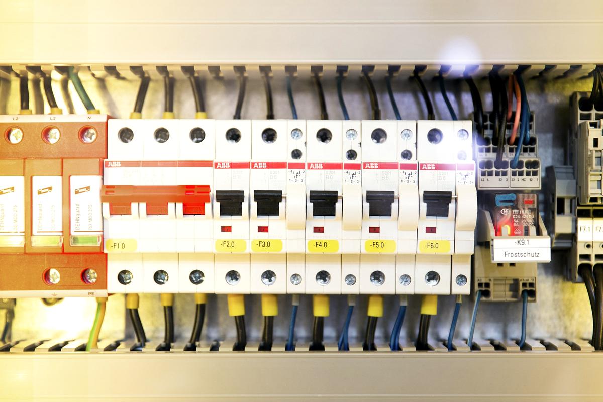 DB board with circuit breakers and wiring